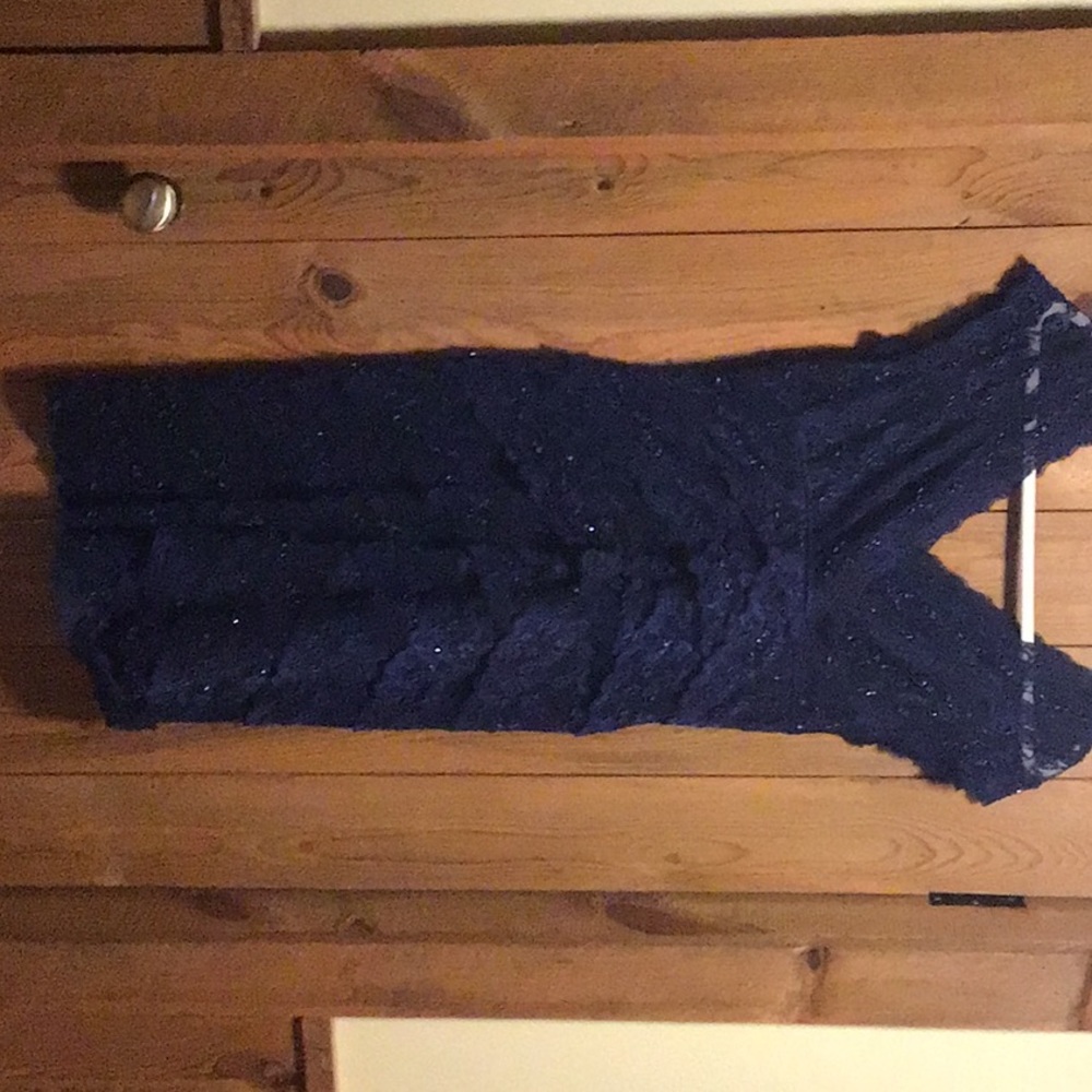Stretch lace, beaded cocktail dress.